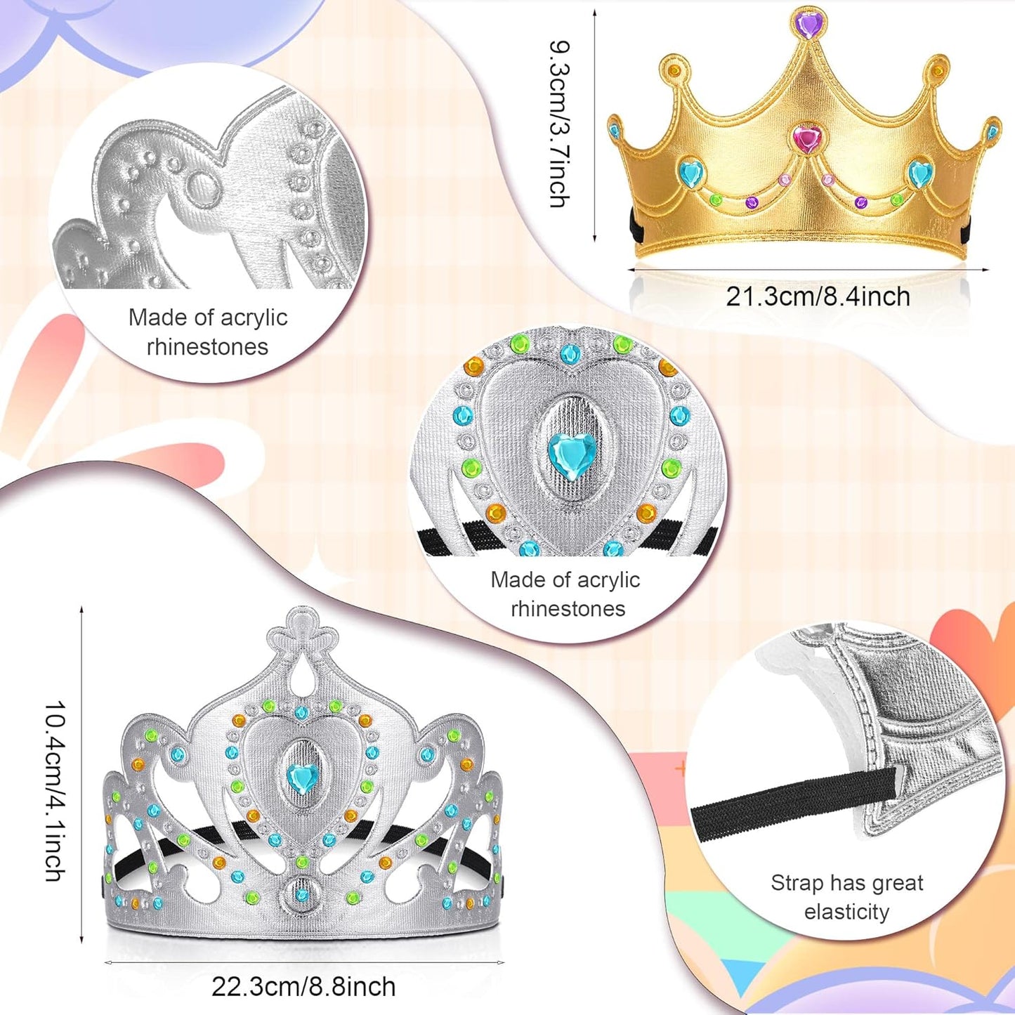 Yaomiao 44 Pcs Birthday Foam Crowns for Kids Princess Tiaras King Hat Bulk Diamond Sticker Kits for Crown Party Supplies