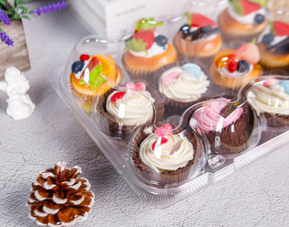 NPLUX 12 Count Cupcake Containers 12 Pack Cupcake Holders Plastic Stackable Cupcake Boxes with Detachable Tall Dome Lids and 144 Liners for 144 Cupcakes, BPA Free, Standard Size