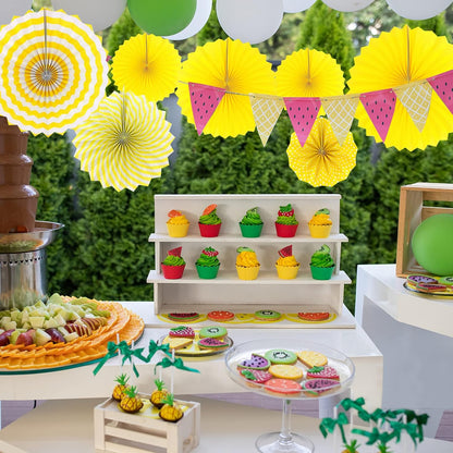 LRCXL 12PCS Party Hanging Paper Fans Set, Fiesta Round Pattern Paper Garlands Decoration Party Supplies for New Year Baby Shower Birthday Wedding Graduation Events Accessories(Yellow)