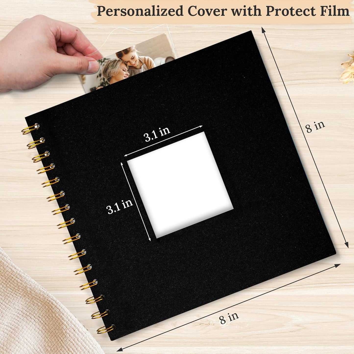 8 x 8 Inch Scrapbook Photo Album Linen Cover 20 Sheets/ 40 Pages, Hardcover Kraft White Pages Memory Book, for Travel Wedding Guest Book Christmas Baby Shower Fits 4x6 & Instant Photos, Beige