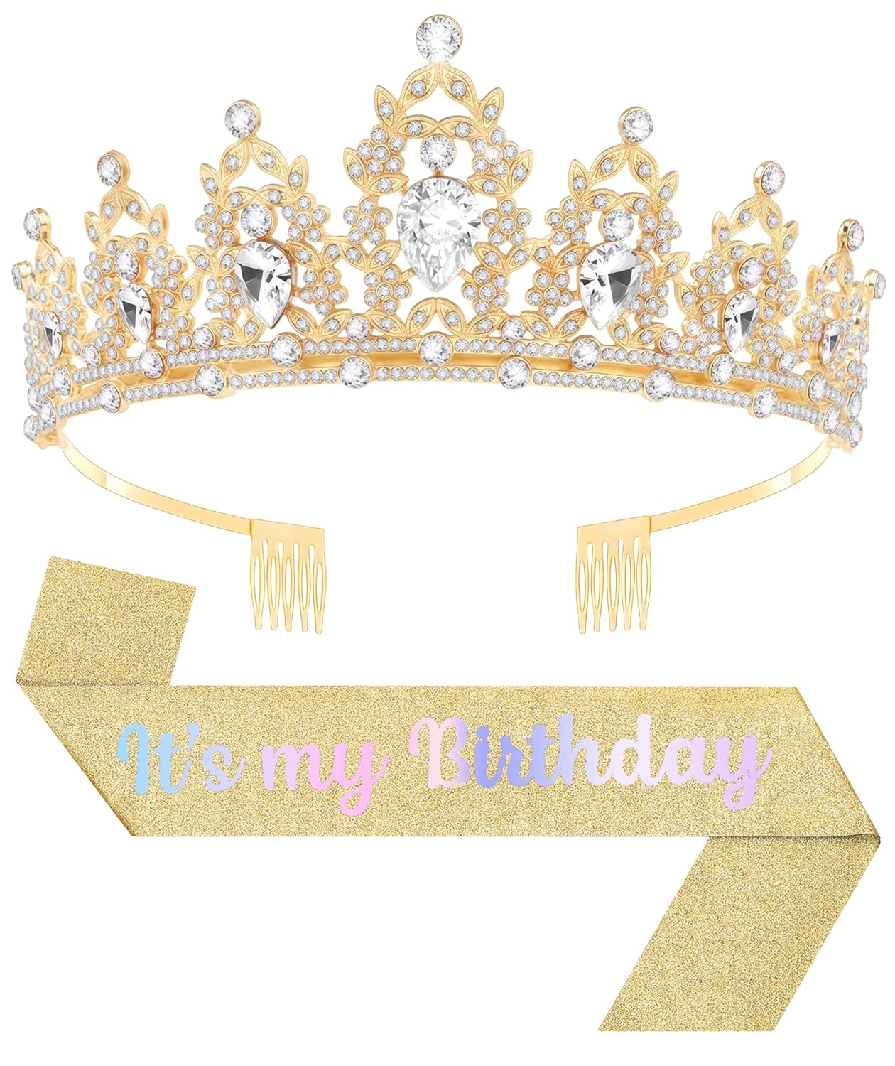 Birthday Tiara and Crown with Sash, Birthday Tiara for Women Party Silver