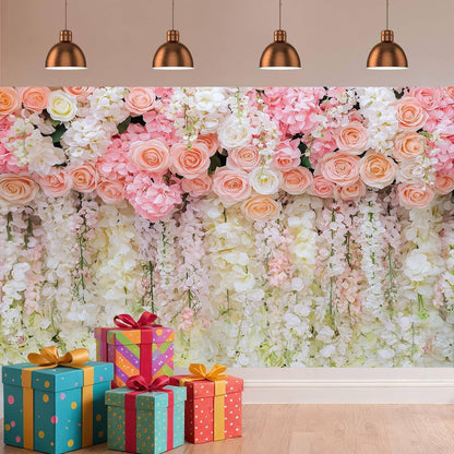 10x8ft Country Wedding Photography Backdrop Rustic Barn Door Photography Backdrop Farmhouse Pink Flower Cabin Wooden Birthday Baby Shower Wedding Bridal Party Banner Photo Booth Props Background
