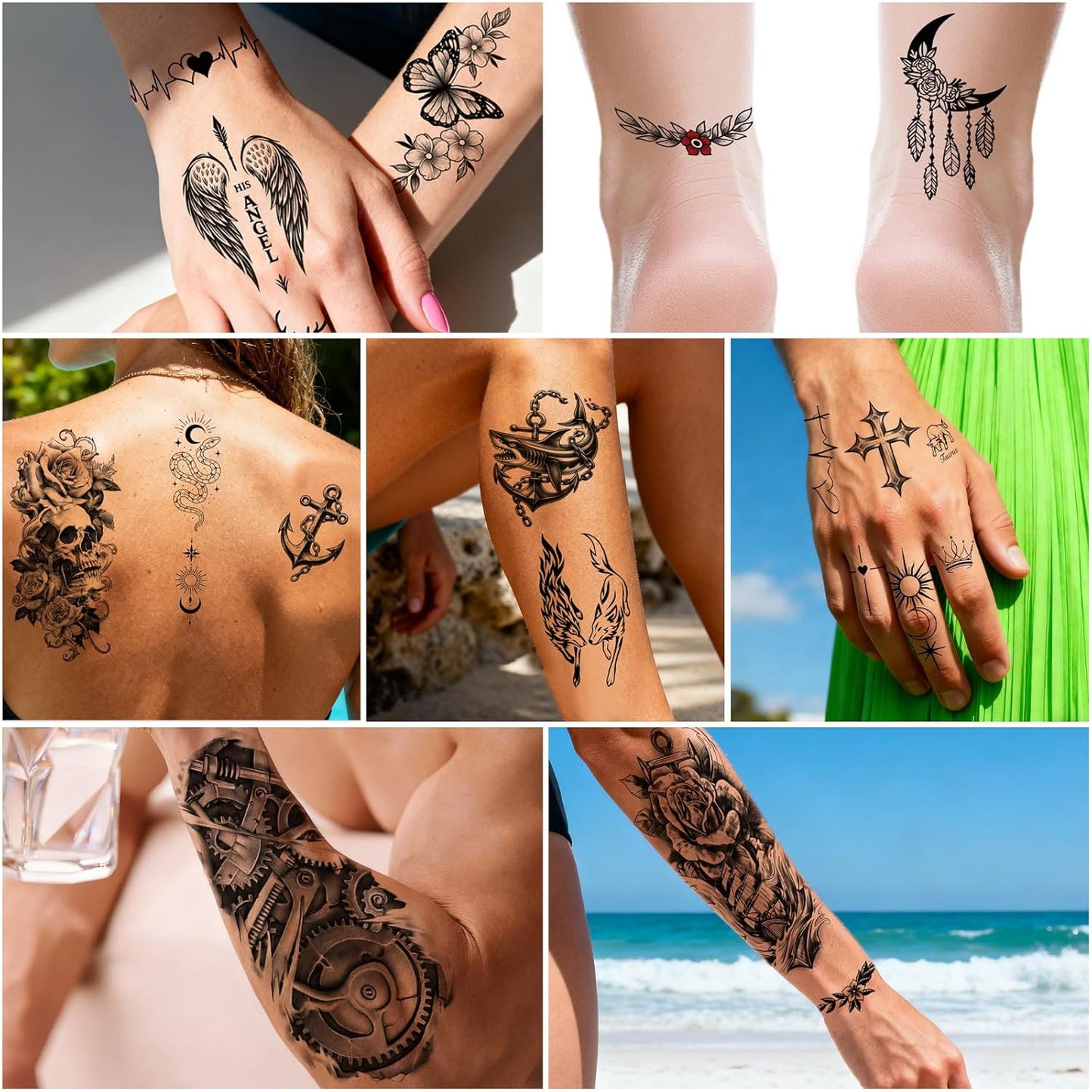 Glow in the Dark Tattoos 256+ PCS – Luminous Party Supplies Neon Body Paint UV Face Temporary Tattoos for Adults Teens, 32 Sheets Neon Accessories Carnival Raves Party Favors & Decorations