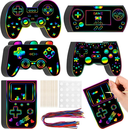 RoundFunny 60 Pieces Video Game Scratch Cards for Man Gamer Party Favors Scratch Crafts Paper Party Ornaments for Adult Birthday Goodie Bag DIY Activities