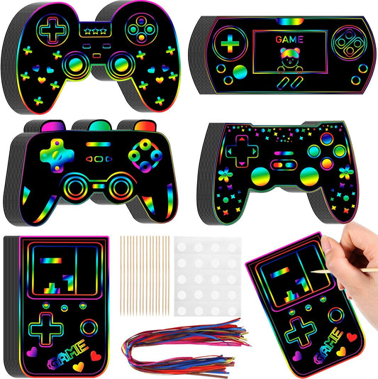 RoundFunny 60 Pieces Video Game Scratch Cards for Man Gamer Party Favors Scratch Crafts Paper Party Ornaments for Adult Birthday Goodie Bag DIY Activities