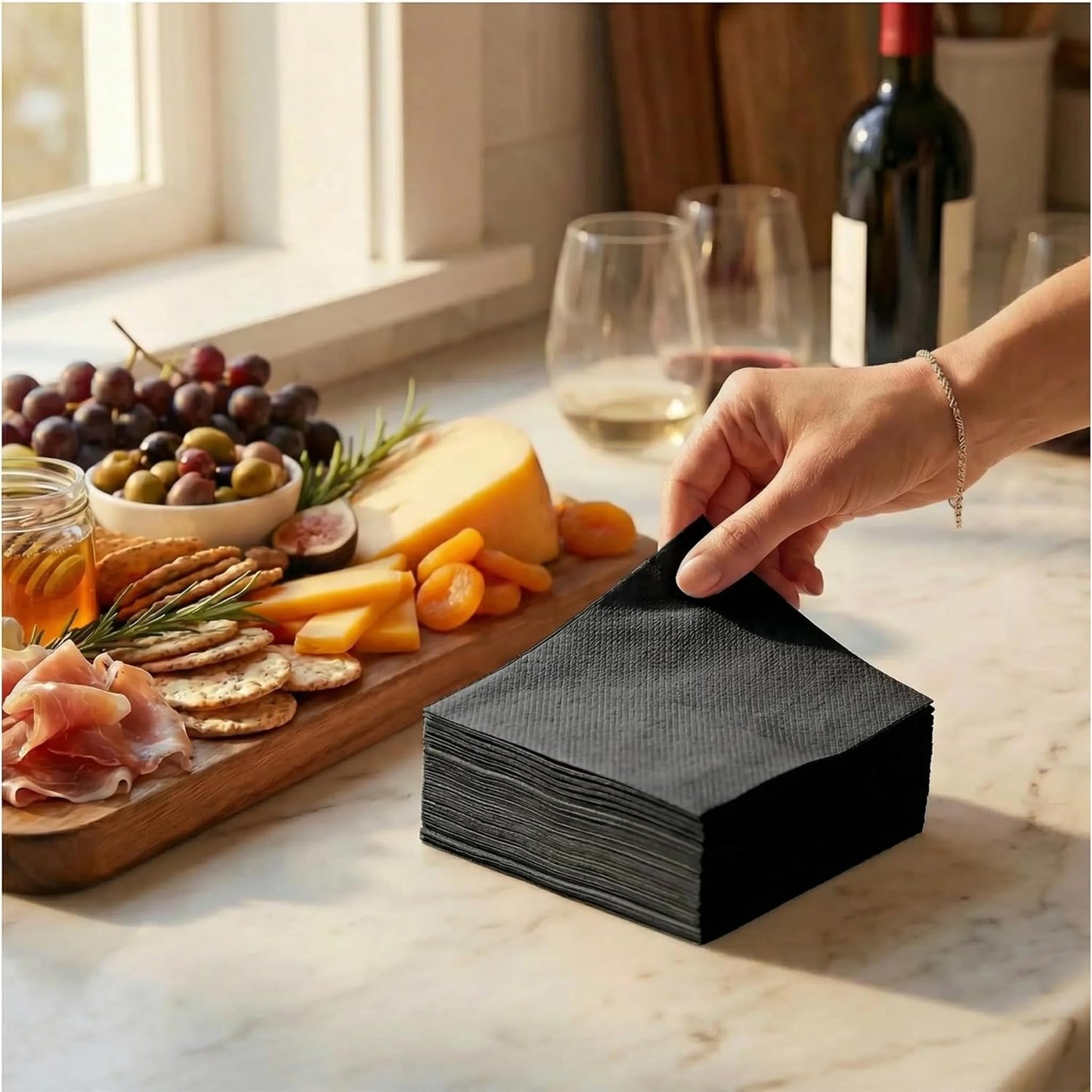 AH AMERICAN HOMESTEAD Cocktail Napkins-Disposable Beverage/Bar Napkins-White Linen-Like Square Napkins-Eco-Friendly & Compostable-Everyday Use, Party or Wedding 4.75inch x 4.75inch (100 Count, White)