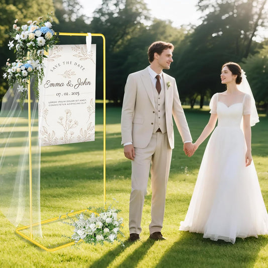 Wedding Stand for Welcome Sign, Adjustable Welcome Sign Stand for Party, Floor Display Stand with Ground Stakes & PU Leather Sign Hanging Straps, 68”x 30”x 20” Heavy Duty Easel Stand for Display(White)