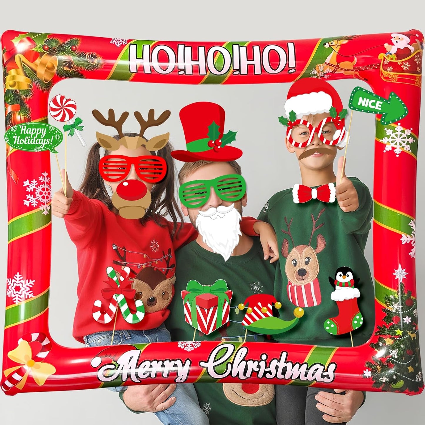 Hawaiian Photo Booth Props & Inflatable Frame, 30Pcs Luau Photobooth Props with Large Inflatable Inflatable Selfie Picture Frame for Summer Tropical Aloha Luau Party Selfie Supplies