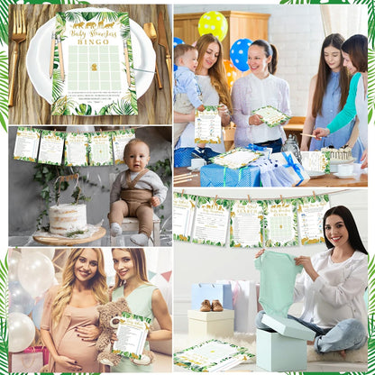 Yinder 145 Pcs Baby Shower Games Activities Cards with 20 Pencils Includes Baby Bingo Description and Wishes Guess Who Price is Right Word Scramble Game(Here Comes the Son)
