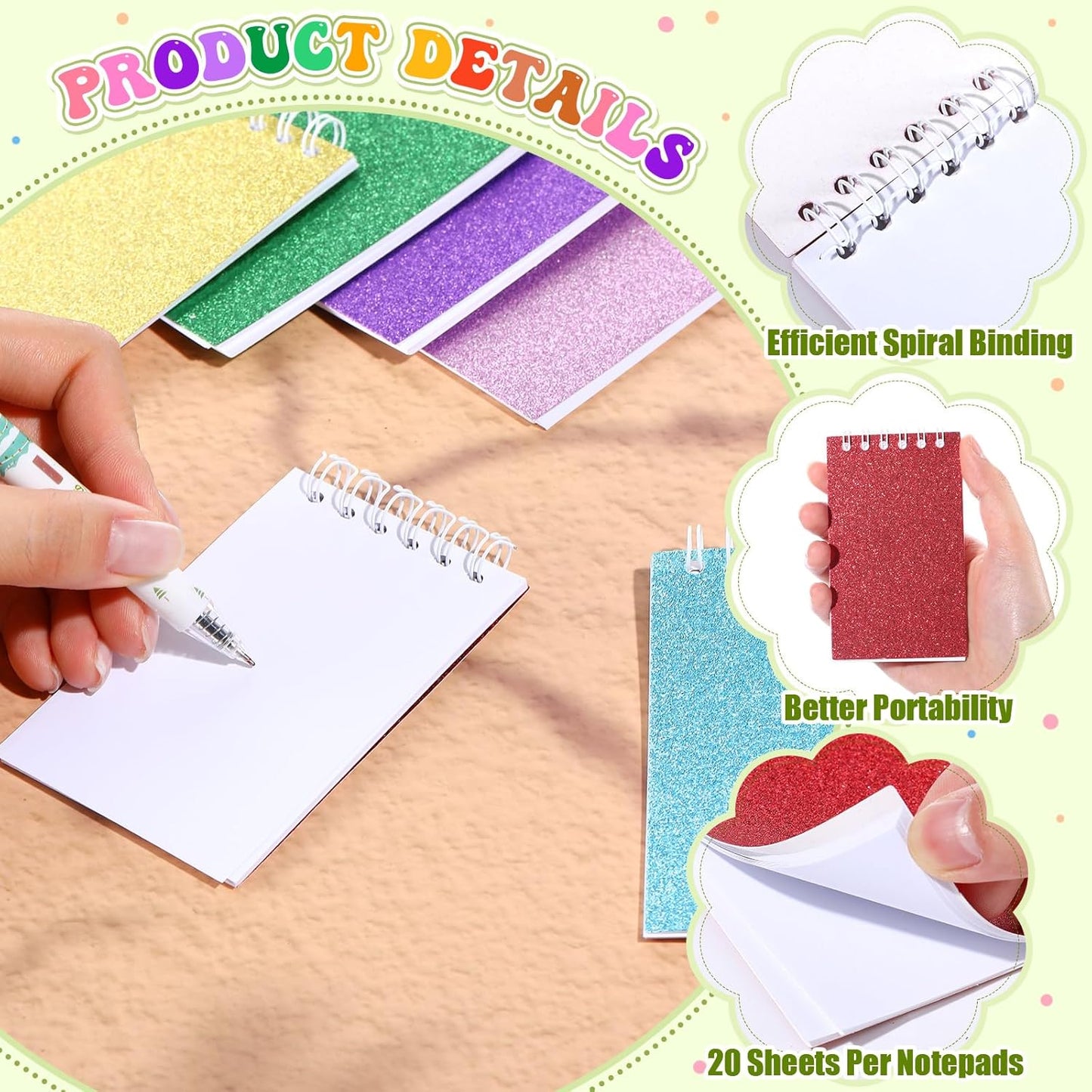 Seajan 24 Pcs Glitter Mini Spiral Notepads for Kids Party Favors Small Prism Notebooks 3.9 x 2.4 Inch Colorful Flash Memo Pads for Girls and Boys Birthday Gift Classroom Rewards 20 Pages Each