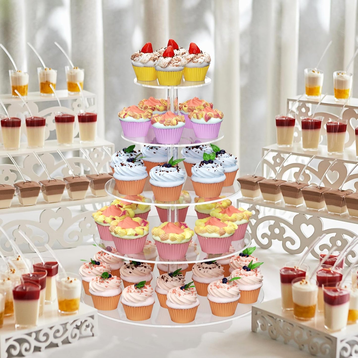 4 Tier Round Cupcake Stand, Acrylic Cupcake Display Stand for 38 Cupcakes, Clear Cupcake Holder Stand for Dessert Table, Cupcake Tower Stand for Wedding Birthday Party Graduation