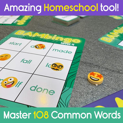THE BAMBINO TREE Sight Word Bingo Game Level 1 and 2 - Educational Games for Kids - Learn to Read Vocabulary for Kindergarten 1st Grade - Dolch's Fry's Words Lists