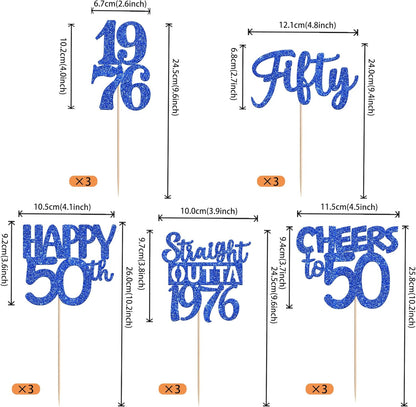 15 PCS 50th Birthday Centerpiece Sticks Fifty Happy 50th Straight Outta 1976 Table Flower Centerpieces Sticks Cheers to 50 Floral Decorations for 50th Birthday Party Centerpieces Supplies Black
