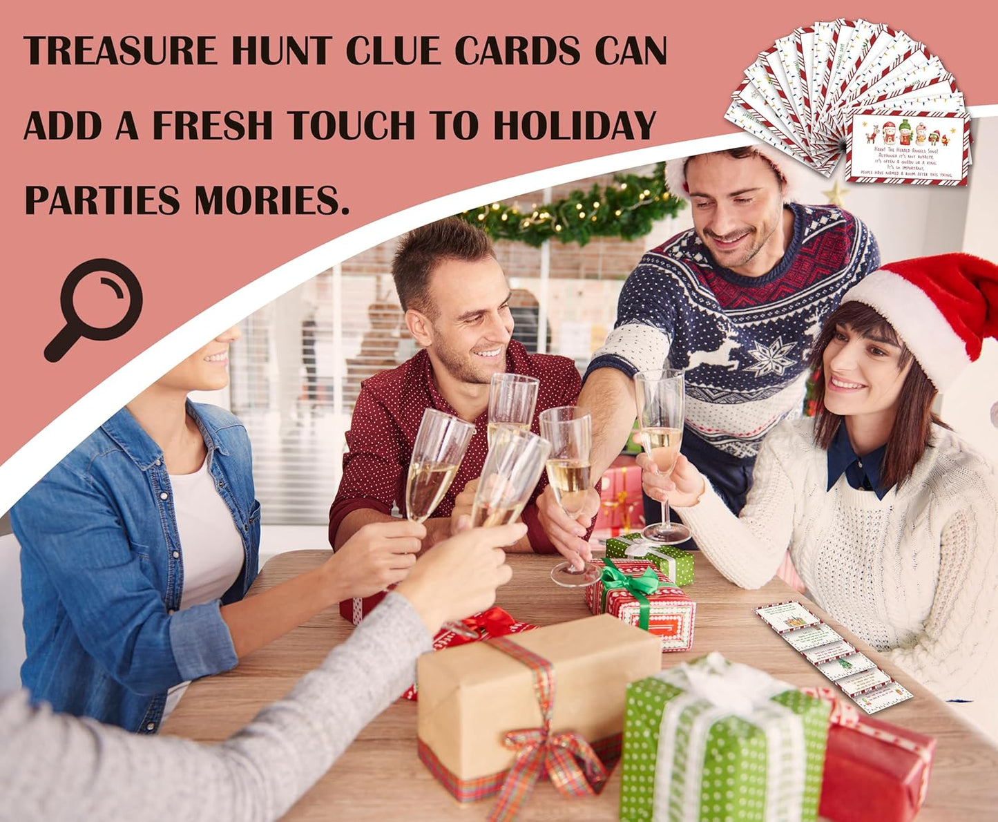 Christmas Treasure Hunt Clue Game, Christmas Games Santa Scavenger Hunt Cards, Indoor Outdoor Holiday Party Supplies, 16 Cards with Colorful Envelopes, 05