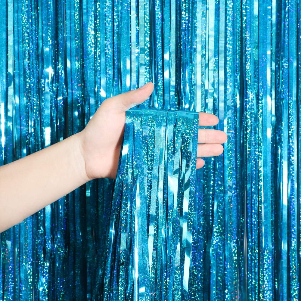 Melsan 2 Pack 3.2 ft x 8.2 ft Tinsel Foil Fringe Curtains Backdrop, Sparkle Metallic Foil Curtains for Party Photo Booth Props Decoration, Pinkish Purple