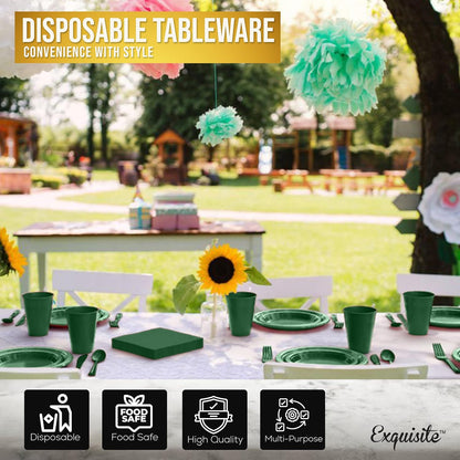 350 Pcs Black Plastic Plates For Party, Black Disposable Plates Set, 50 Of Each 9" Dinner Plate Set, 7" Dessert Plate, Cups, Napkins & Cutlery Plastic Dinnerware Set Exquisite