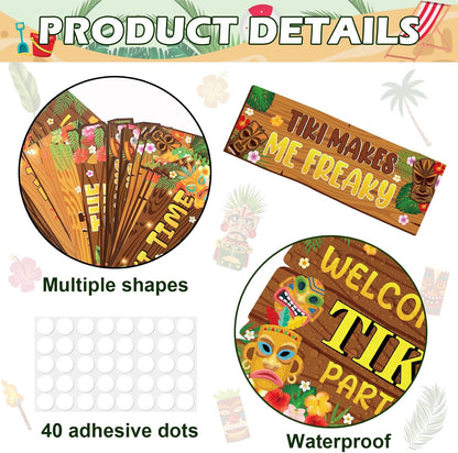 20 Pcs Luau Party Decorations Welcome Sign Summer Hawaiian Directional Signs Tropical Hawaiian Themed Birthday Decorations Luau Tiki Party Supplies with 2 Sheet Letter Stickers