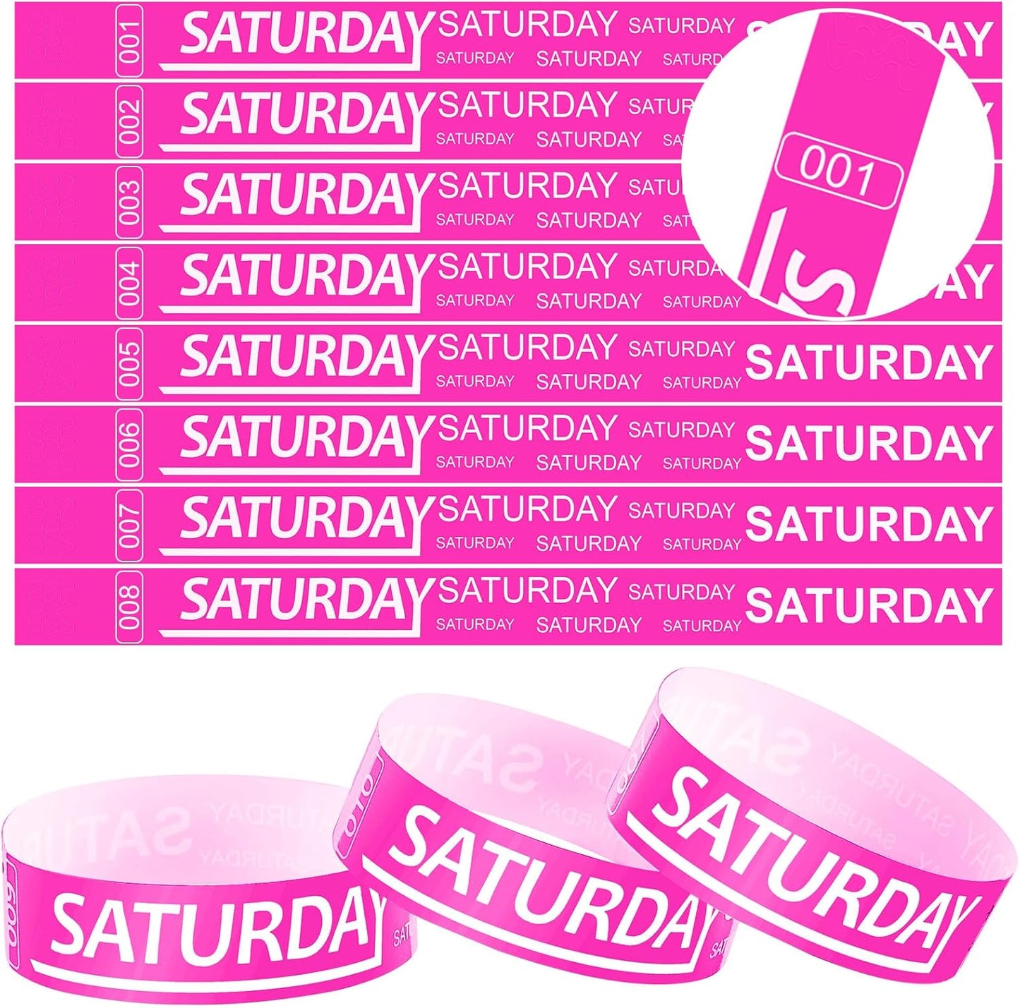Henoyso 600 Pcs Saturday Paper Wristbands Event Admission Paper Bracelets Numbered Waterproof Party Armbands for Events Day of the Week(Red)