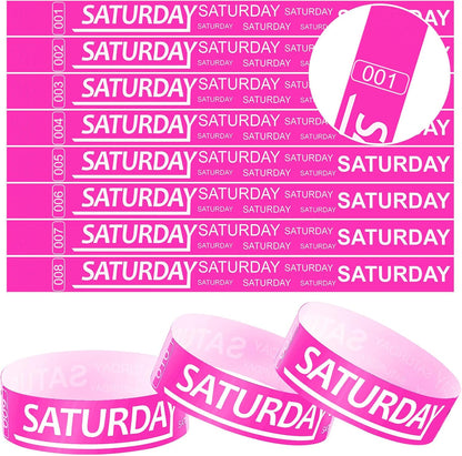 Henoyso 600 Pcs Saturday Paper Wristbands Event Admission Paper Bracelets Numbered Waterproof Party Armbands for Events Day of the Week(Red)