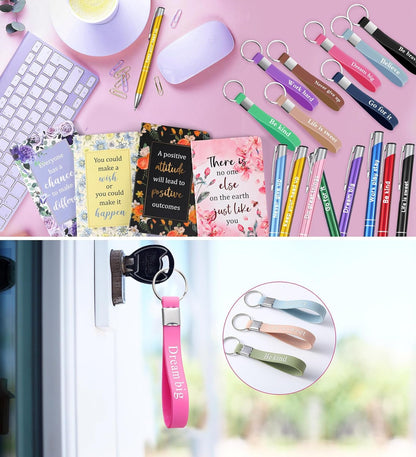 PerKoop 48 Pcs Inspirational Gifts Bulk Motivational Notepads Ballpoint Pens Keychains Set Modern Farmhouse Journal Notebooks Christian Gifts for Teachers School Office Party Favor Supplies