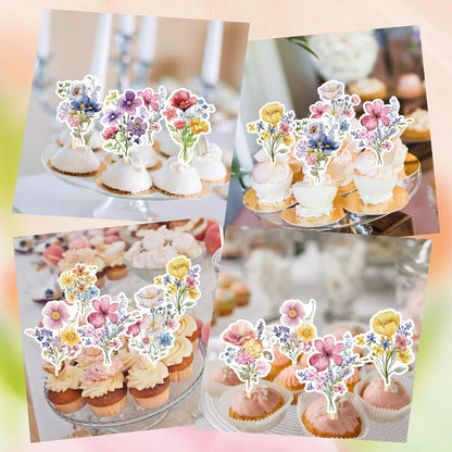 Wildflower Birthday Party Decorations, 36PCS Flower Floral Cupcake Toppers Decoration, Baby in Bloom Baby Shower Cupcake Picks Decor Party Supplies for Gilrs Women