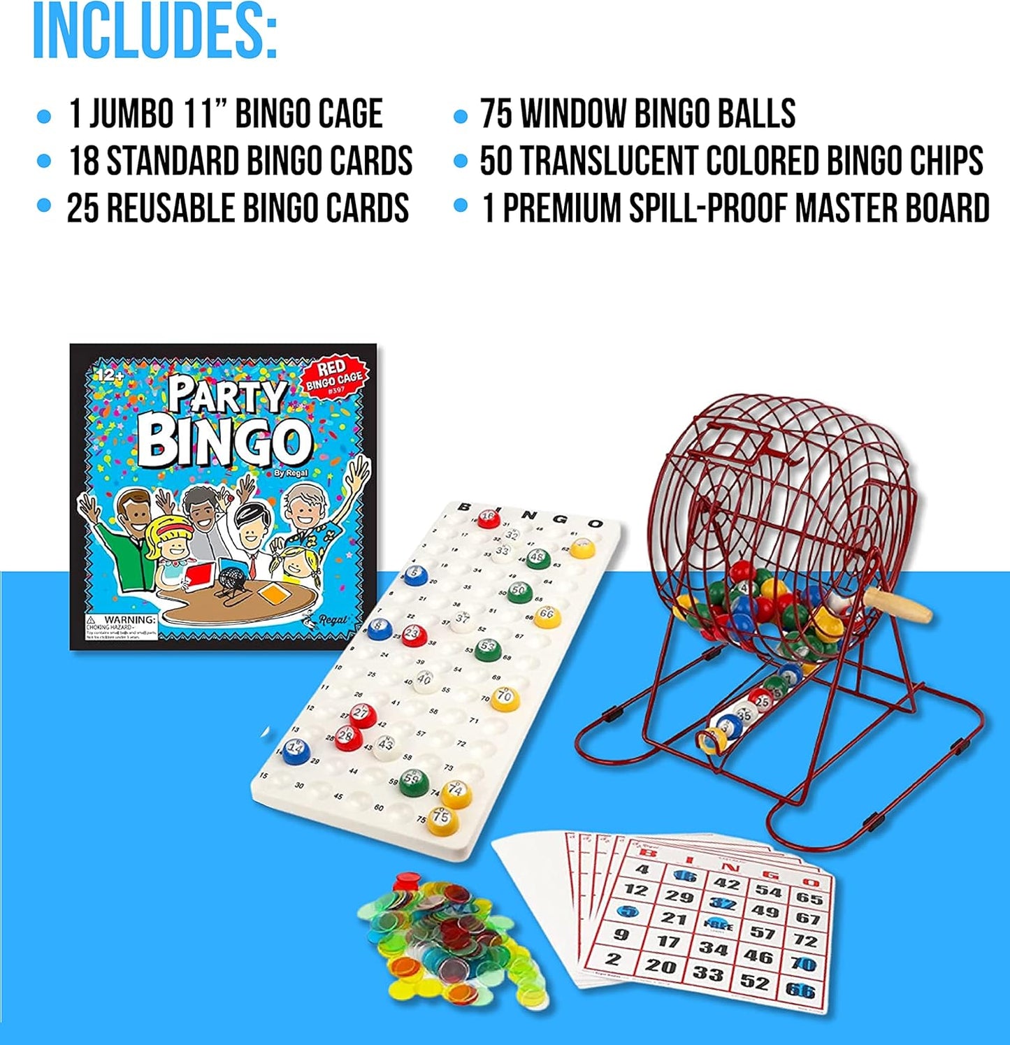 Regal Games Deluxe Bingo Game Set with Cage, Board, Balls, 18 Cards, and Chips