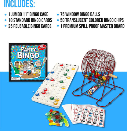 Regal Games Deluxe Bingo Game Set with Cage, Board, Balls, 18 Cards, and Chips