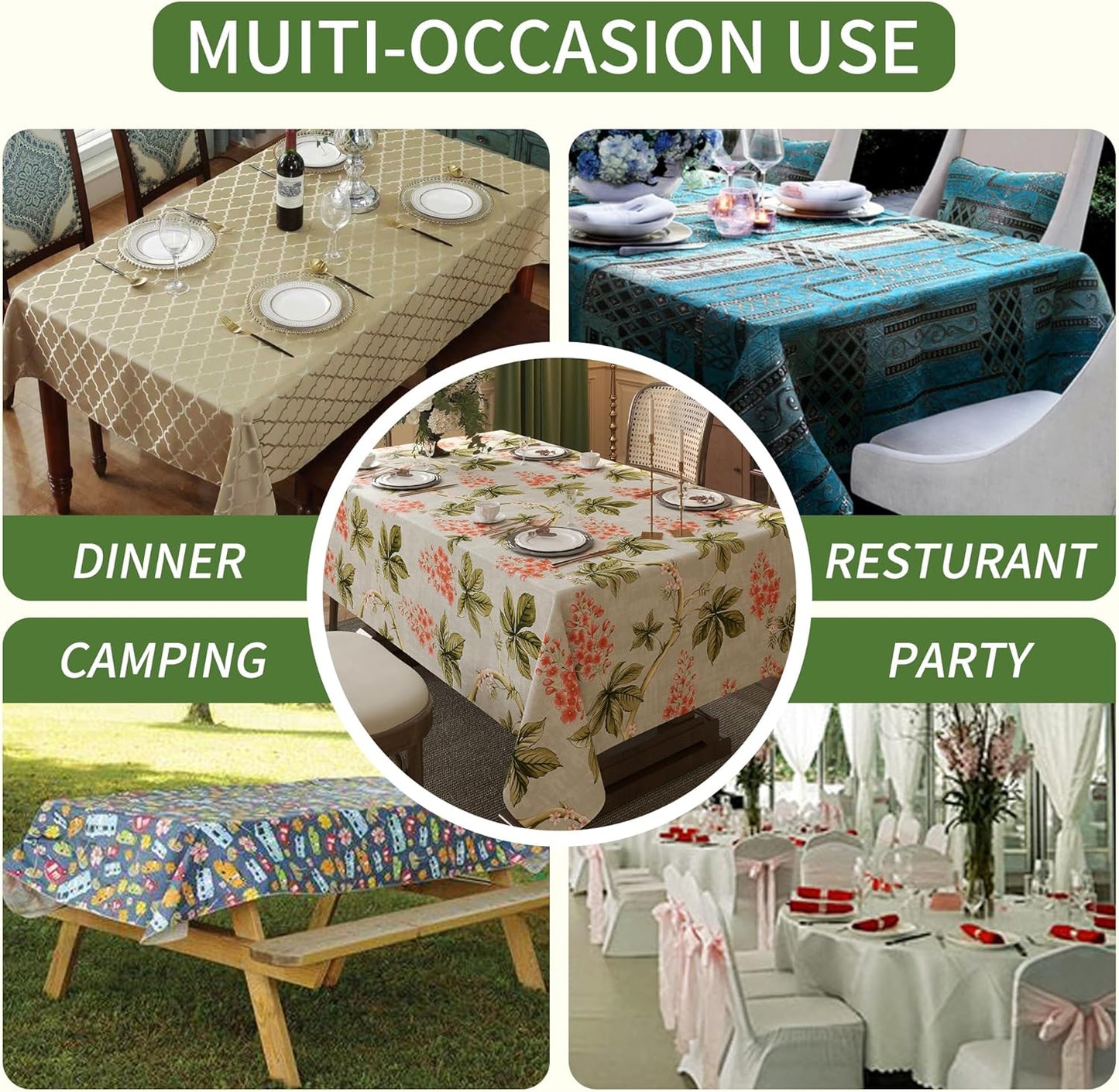 Rectangle Table Cloth,100% Waterproof Tablecloth Oil Proof Spill Proof Vinyl Table Cloth, Wipe Clean Plastic Table Cover for Dining, Camping, Indoor and Outdoor 52" x 70",Leaves