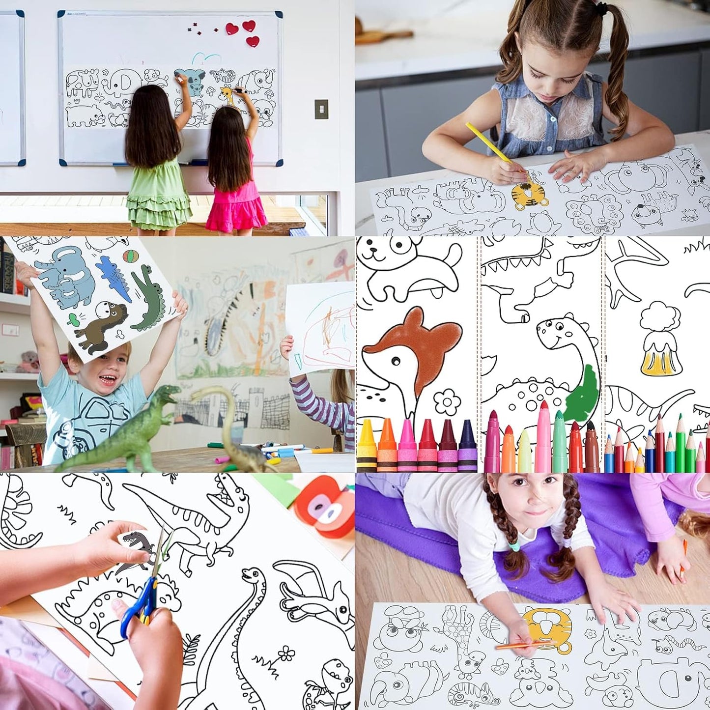 2PCS Children's Drawing Roll, Coloring Paper Roll for Kids Gift, 120 * 11.8 Inches DIY Painting Drawing Paper Roll, Sticky Drawing Paper Roll, Early Educational Toys for Kids (Animal World)