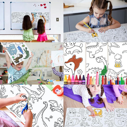 2PCS Children's Drawing Roll, Coloring Paper Roll for Kids Gift, 120 * 11.8 Inches DIY Painting Drawing Paper Roll, Sticky Drawing Paper Roll, Early Educational Toys for Kids (Animal World)