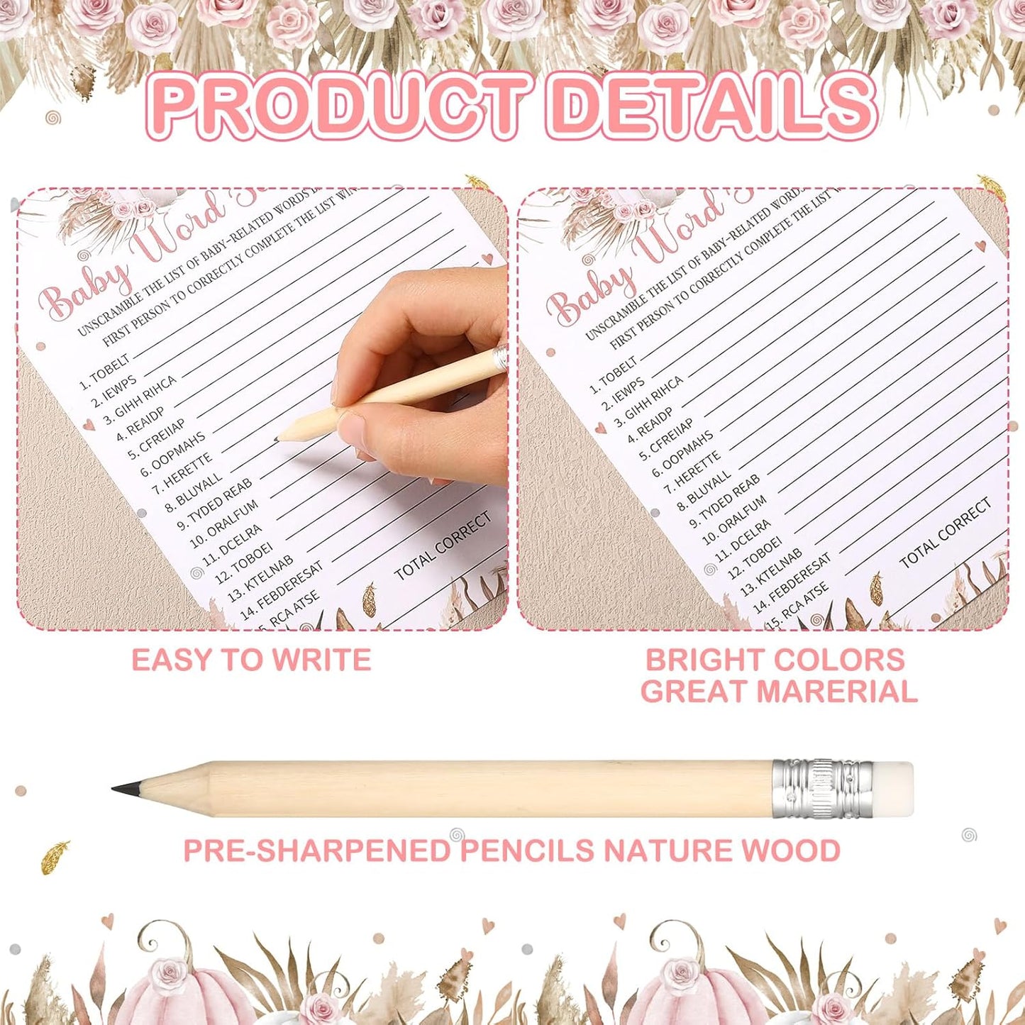 Yinder 145 Pcs Baby Shower Games Activities Cards with 20 Pencils Includes Baby Bingo Description and Wishes Guess Who Price is Right Word Scramble Game(Here Comes the Son)