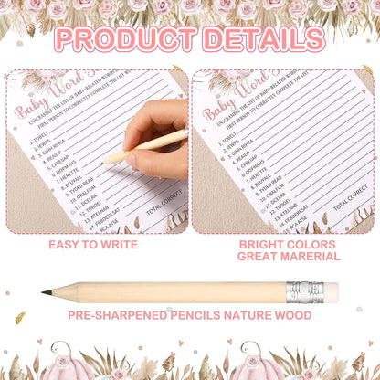 Yinder 145 Pcs Baby Shower Games Activities Cards with 20 Pencils Includes Baby Bingo Description and Wishes Guess Who Price is Right Word Scramble Game(Here Comes the Son)