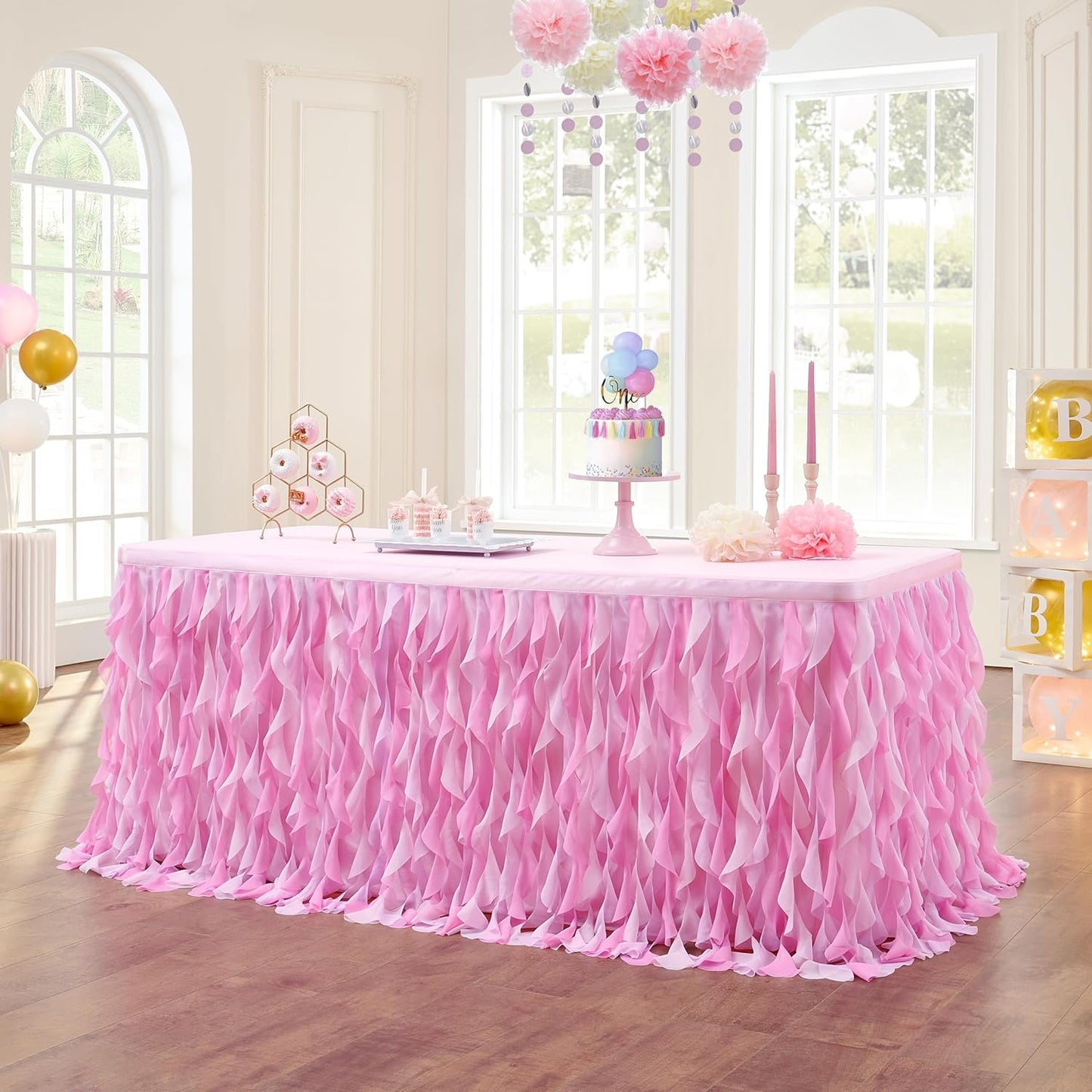 leegleri 6FT Tulle Ruffle Curly Willow Table Skirt for Rectangle or Round Tables, Under The Sea Ocean Blue Baby Shark Themed Tutu Table Skirt for Baby Shower, Birthday Party