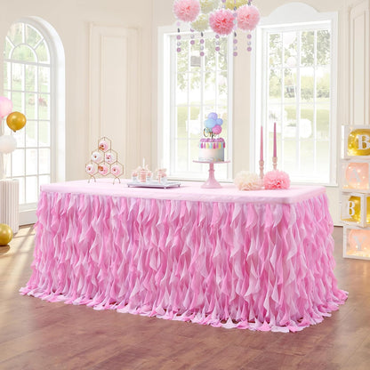 leegleri 6FT Tulle Ruffle Curly Willow Table Skirt for Rectangle or Round Tables, Under The Sea Ocean Blue Baby Shark Themed Tutu Table Skirt for Baby Shower, Birthday Party