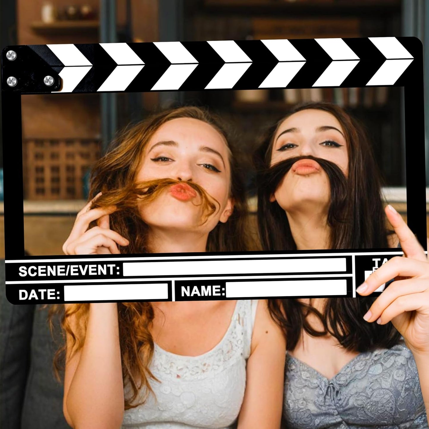 Movie Night Photo Booth Props 22.45x14.18 Inch Movie Theme Photo Booth Fame Prop Selfie Frame Film Clapper Board for Birthday Graduation Festivals Anniversary Wedding Party Supplies