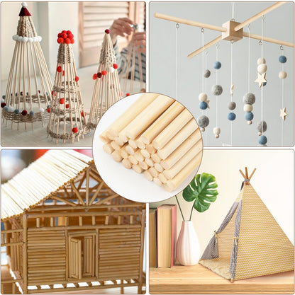 50Pcs Wooden Dowel Rods 1/4 x 12 Inch Wood Sticks for Crafts, Precut Wooden Rod Sticks Natural Wood Dowels for Craft and DIY Projects, Cake Dowels Hardwood Craft Dowel Rods
