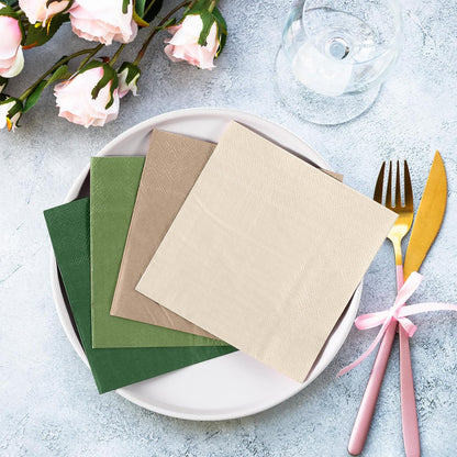 Layhit 100 Pcs Cocktail Napkins Disposable Beverage Napkins Square Paper Dessert Tissue for Wedding Birthday Celebration Party Supplies(Brown Series,5 x 5 Inch)