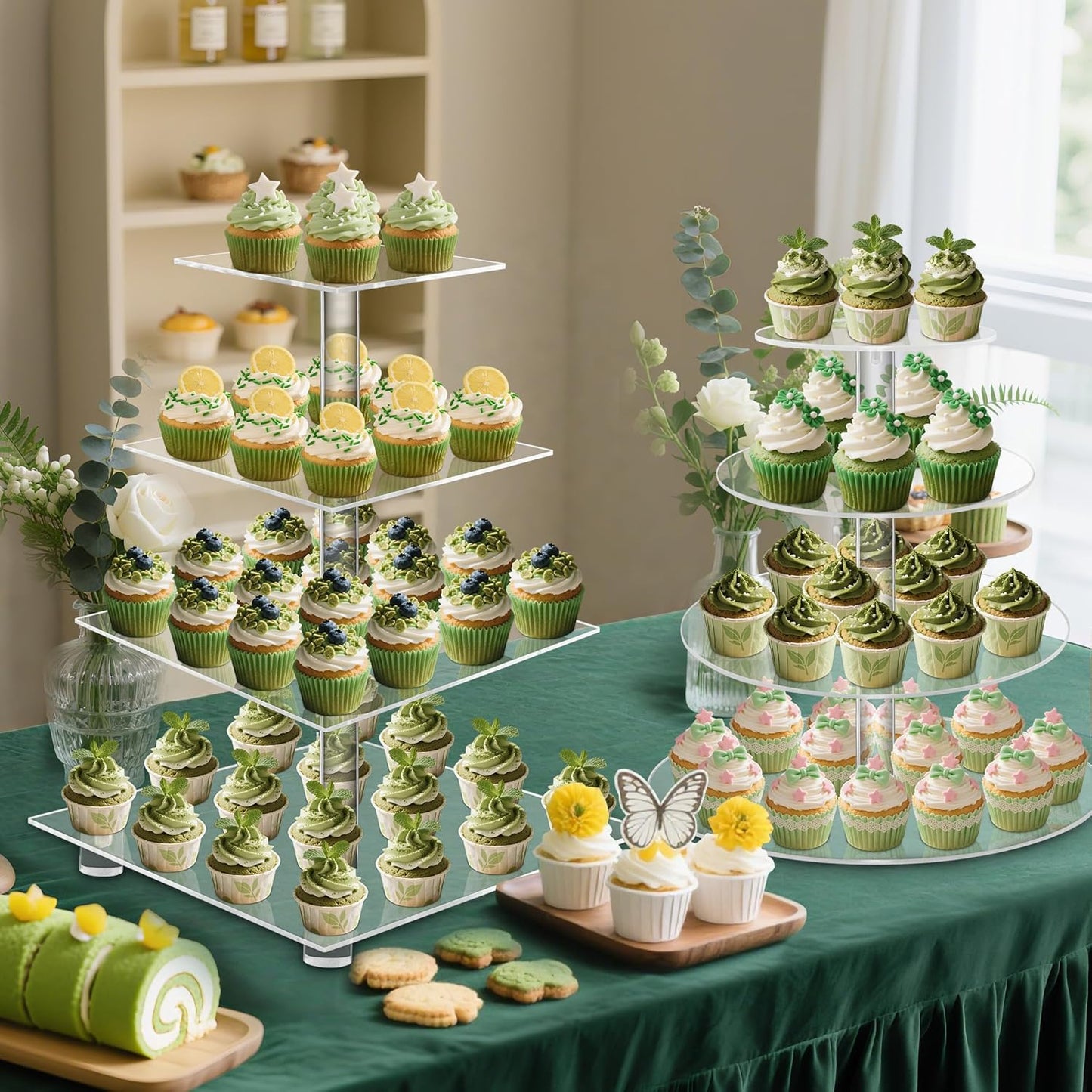 YestBuy 4 Tier Acrylic Cupcake Stand, Premium Cupcake Holder, Acrylic Cupcake Tower Display Cady Bar Party Décor â Display for Pastry(4.7" Between 2 Layers)