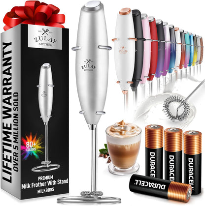 Zulay Kitchen Powerful Milk Frother Wand With Duracell Batteries - Ultra Fast Handheld Drink Mixer - Electric Whisk Foam Maker for Coffee, Lattes, Cappuccino & Matcha - Z1 Motor - Black - Colors D