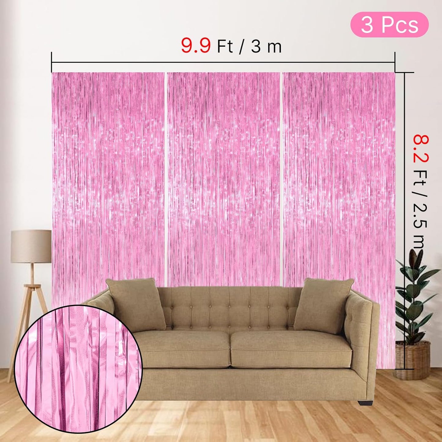 PartyWoo Silver Streamers 3pcs Tinsel Backdrop 8.2FT Metallic Tinsel Foil Fringe Streamer Curtains Party Photo Booth Backdrop for Graduation Baby Shower Bachelorette Wedding Disco Party Decorations