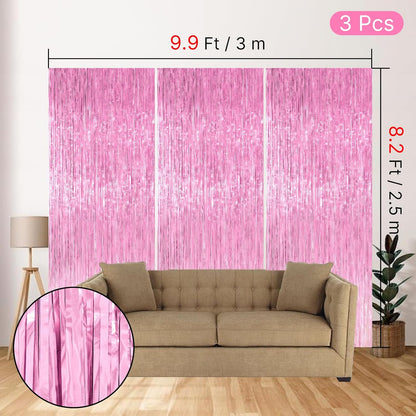 PartyWoo Silver Streamers 3pcs Tinsel Backdrop 8.2FT Metallic Tinsel Foil Fringe Streamer Curtains Party Photo Booth Backdrop for Graduation Baby Shower Bachelorette Wedding Disco Party Decorations