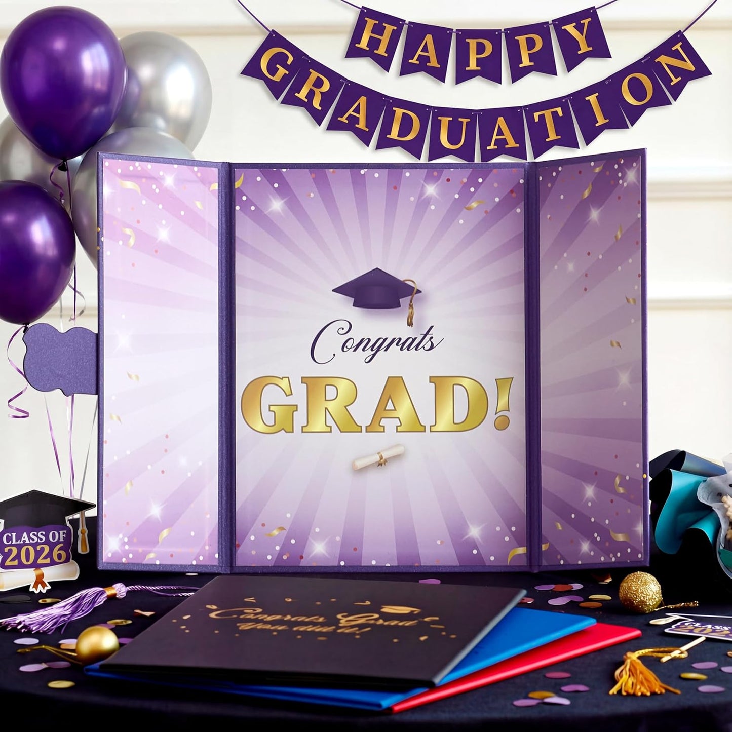 JOYIN 2026 Graduation Guest book Alternative, 12" Blue & Gold Graduation Party Decorations Signature Congrats, Class of 2026 Grad Card for High School College Grad Gift, Party Guest Signing Cardboard