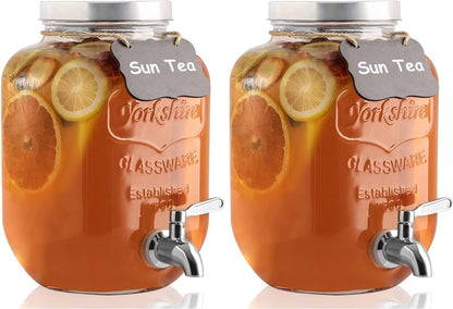 1 Gallon Drink Dispenser with Spigot 18/8 Stainless Steel – Airtight & Leakproof Glass Sun Tea Jar with Anti-Rust Lids, Beverage Dispenser for Parties - Laundry Detergent Holder