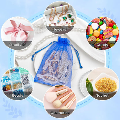 ANZNKU 50 Pack Organza Bags 5 x 7 in White Small Mesh Gift Bags Bulk Drawstring for Wedding Party Favors, Little Goodie Bag for Candy Jewelry Soap Makeup, Treat Sachet Pouch for Mothers Gifts Wrap