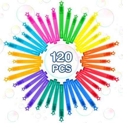 120 Pcs Mini Bubble Wands in 10 Colors, Bulk Party Favors for Kids, Themed Birthday, Christmas, New Year, Valentine, Carnival, School Classroom Prizes for Boys & Girls, Ideal Goodies Bags Stuffers