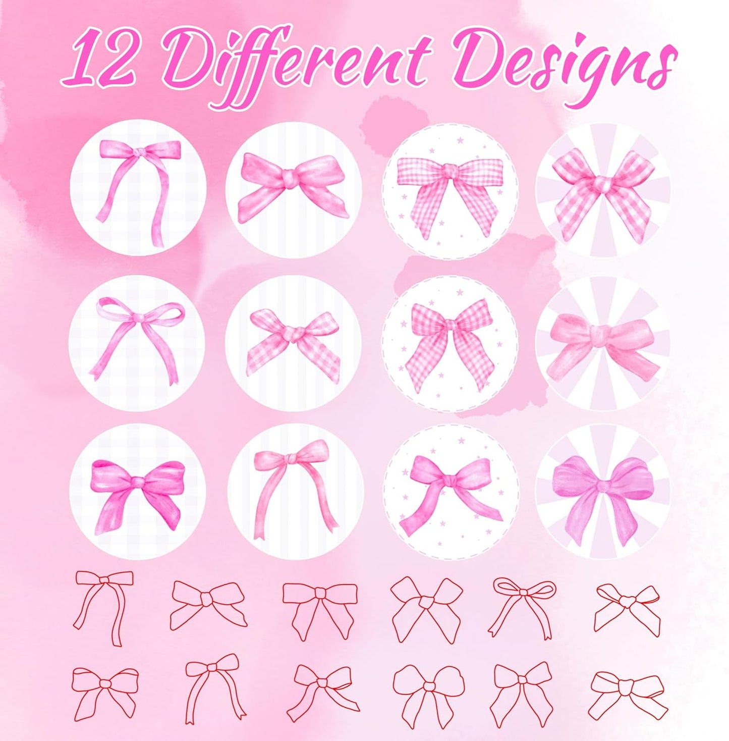 24-Pack Pink Bow Stampers – Pre-Inked Decorative Stamp Set for Coquette Birthday Favors, Event Giveaways, Scrapbooking & DIY Craft Projects