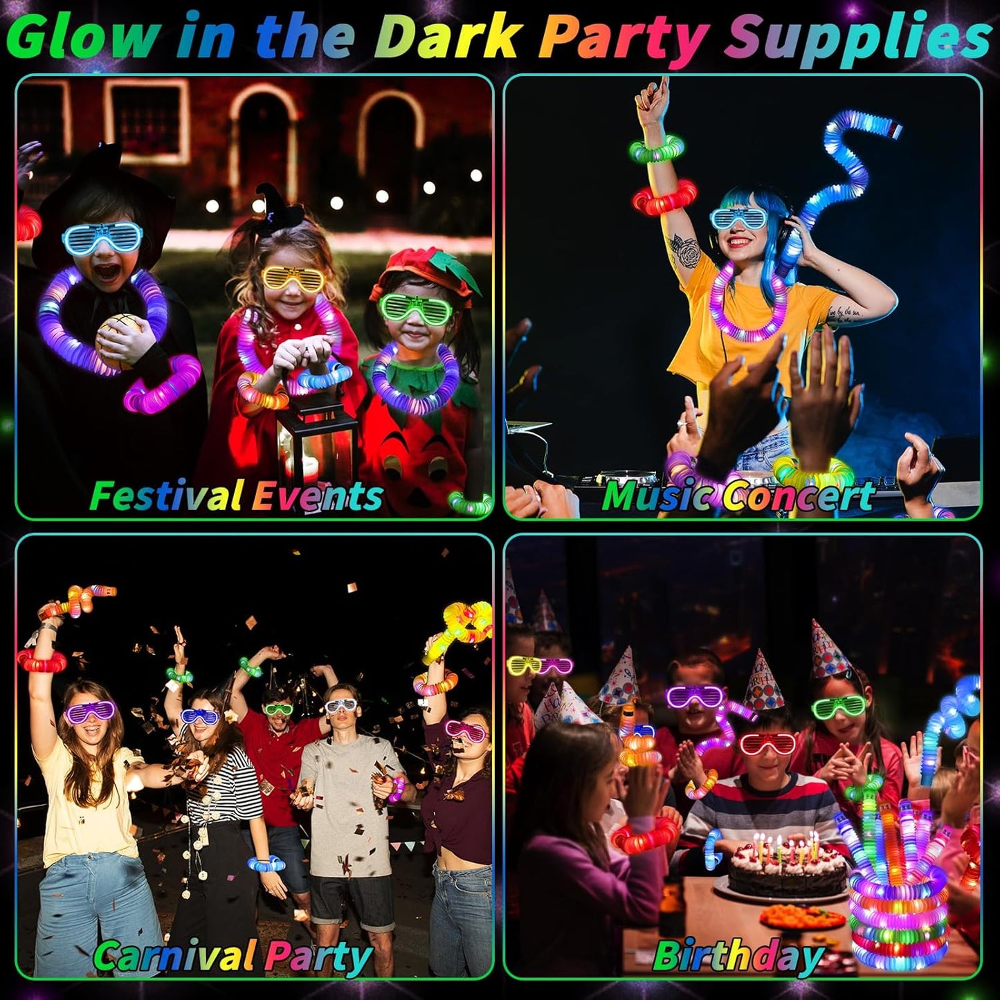 44 Pcs Glow in the Dark Party Supplies 20 LED Light Up Glasses 24 Glow Sticks LED Party Favors Light Up Pop Tubes Flash Glasses LED Bracelet Necklace for Birthday Wedding Goodie Bag