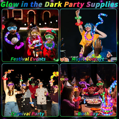 44 Pcs Glow in the Dark Party Supplies 20 LED Light Up Glasses 24 Glow Sticks LED Party Favors Light Up Pop Tubes Flash Glasses LED Bracelet Necklace for Birthday Wedding Goodie Bag