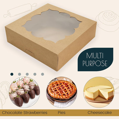NPLUX 30 Pack Pie Boxes with Window 10x10x3 in Bakery Boxes Perfect for Pies, Cheesecake, Cookies, Muffins and Chocolate Covered Strawberries (White)