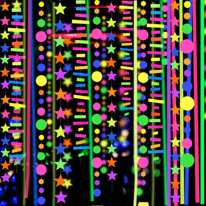 56 Pieces Rainbow Hanging Swirl Decorations Neon Swirl Streamers UV Neon Garland Ceiling Decorations Glow in The Dark Neon Party Supplies and Decorations Black Light Party Kit for Birthday Wedding